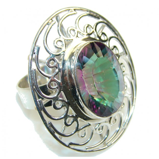 Big!Exotic!! Rainbow Magic Topaz Sterling Silver ring; s. 12