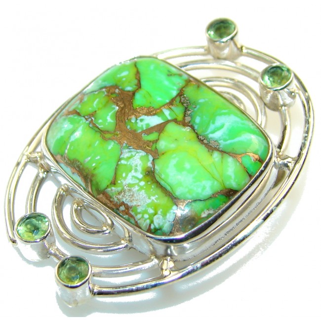 New Design!! Green Copper Turquoise Sterling Silver Pendant