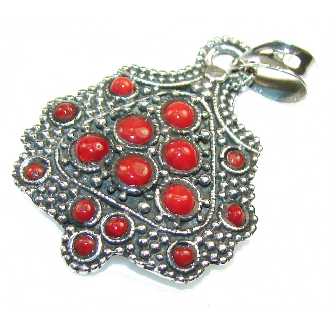 Natural Red Fossilized Coral Sterling Silver pendant