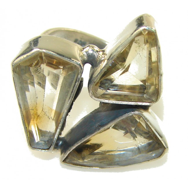 Jumbo! Faceted Citrine Sterling Silver Ring s. 7 1/2