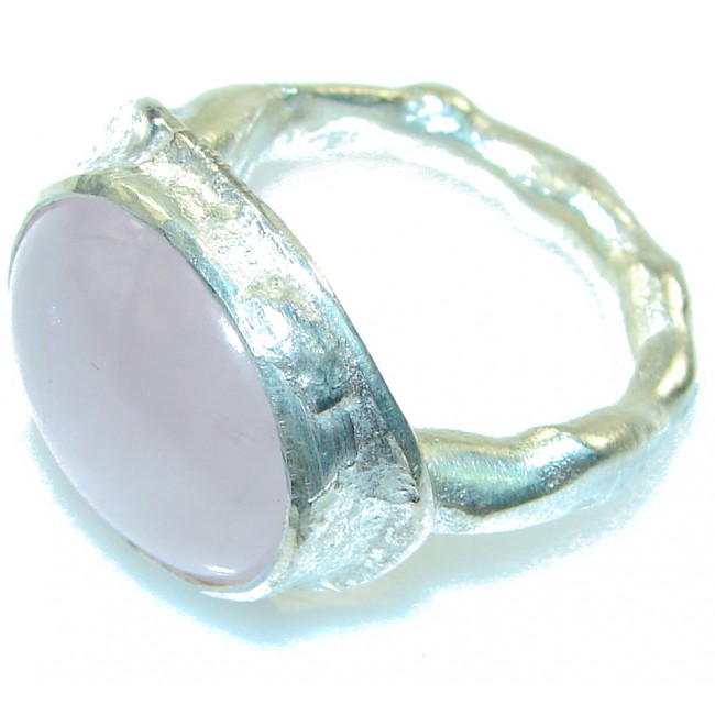 Exotic! Large Rose Quartz Sterling Silver ring; s. 7 1/2