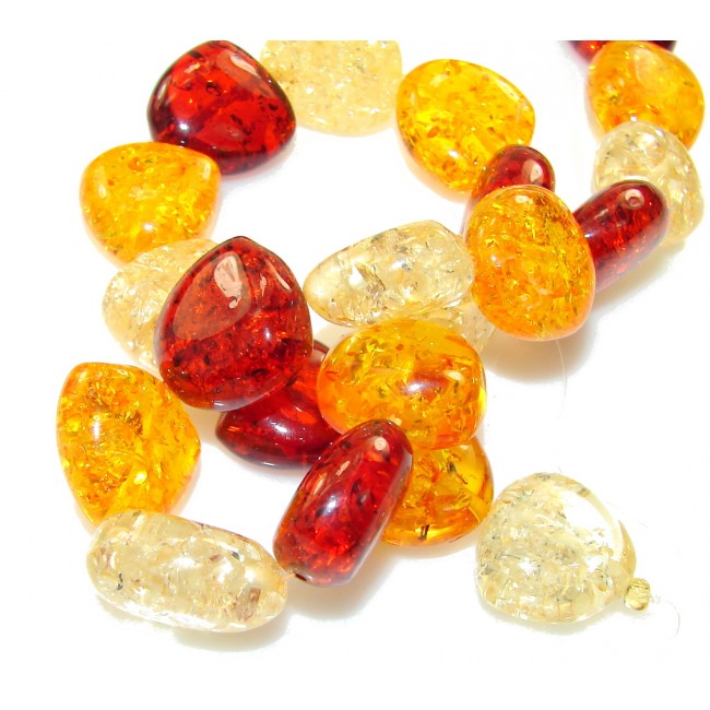 Great Shiny Baltic Gift Pressed Amber Beads Strand