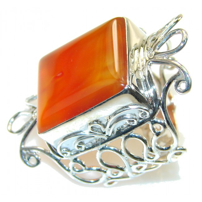 New Design! Brown Amber Sterling Silver Ring s. 11