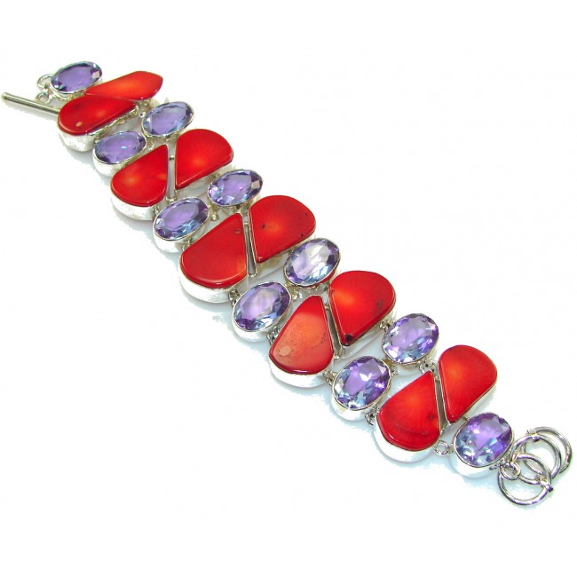 True Love! Red Fossilized Coral Sterling Silver Bracelet