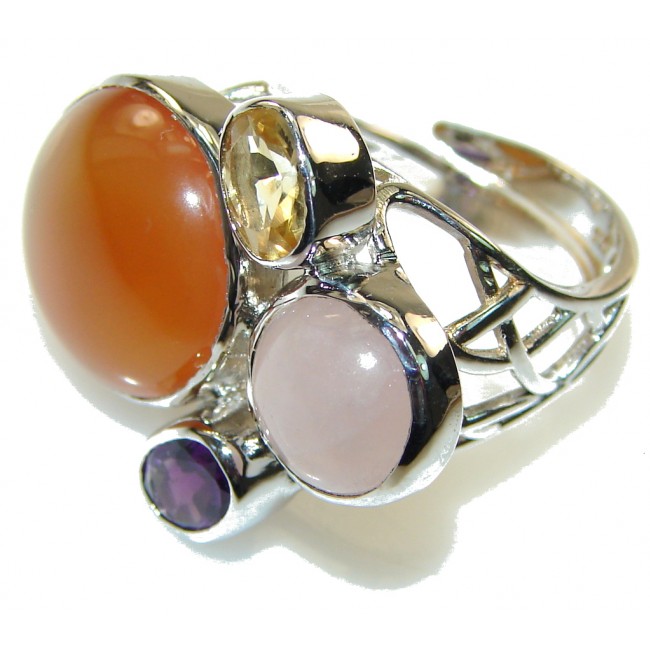 Amazing Design! Carnelian Sterling Silver ring s. 7 - adjustable