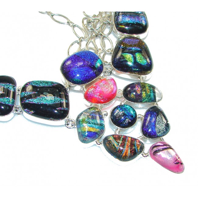 Mystical Eye!! Rainbow Dichroic Glass Sterling Silver necklace