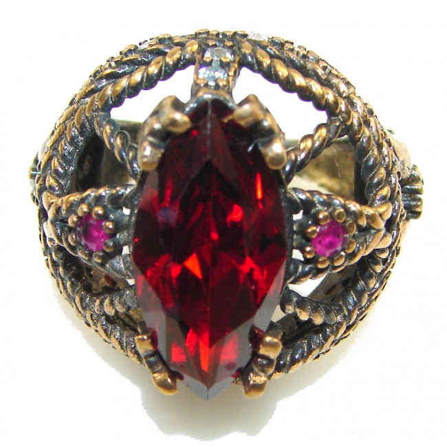 Goth Love!! Created Red Garnet Sterling Silver Ring s. 8 1/2