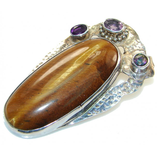 New Design!! Brown Tigers Eye Sterling Silver Pendant