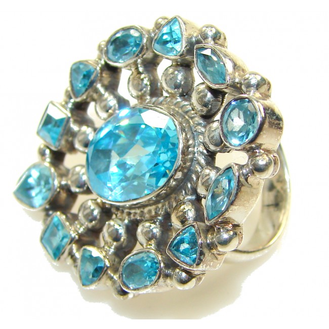 Big! Ray Of Light!! Swiss Blue Topaz Sterling Silver Ring s. 7