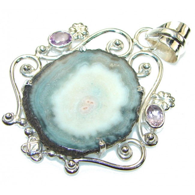 Excellent Style! Gray Druzy Sterling Silver Pendant