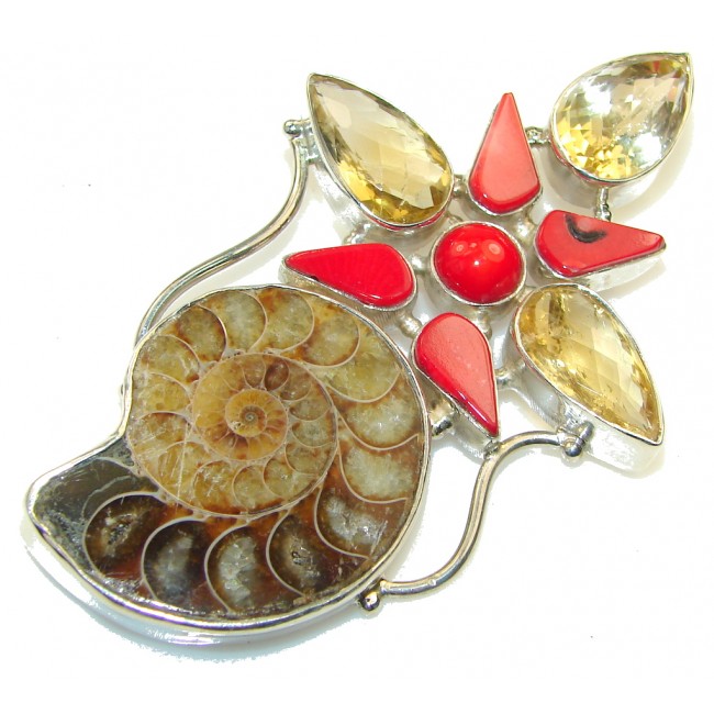 Large! Fashion Ammonite Fossil Sterling Silver Pendant