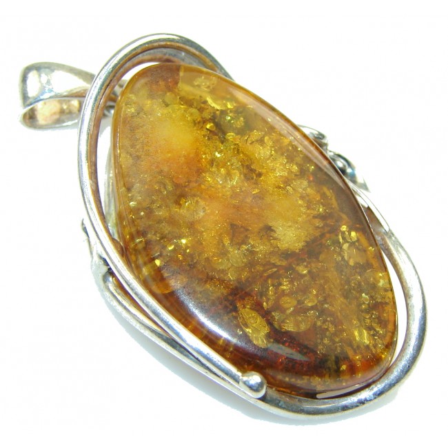 Awesome! Brown Polish Amber Sterling Silver Pendant