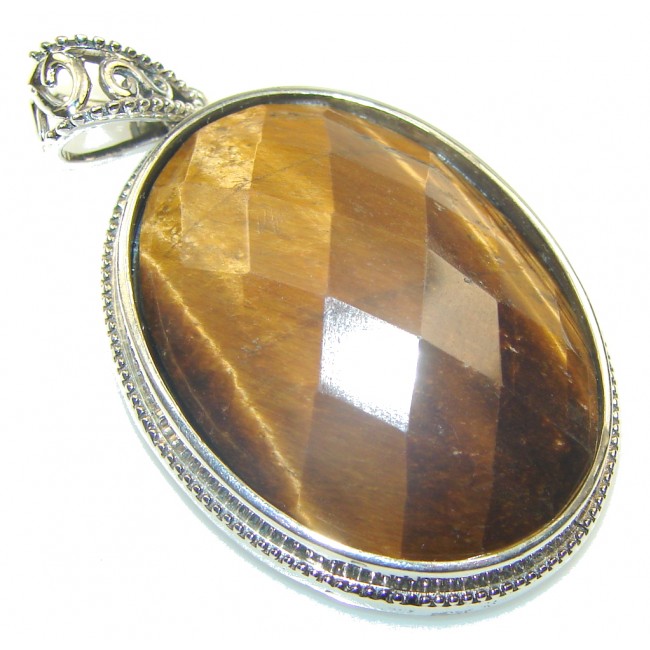 Faceted Brown Tigers Eye Sterling Silver Pendant