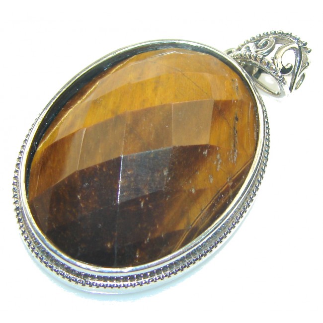 Faceted Brown Tigers Eye Sterling Silver Pendant