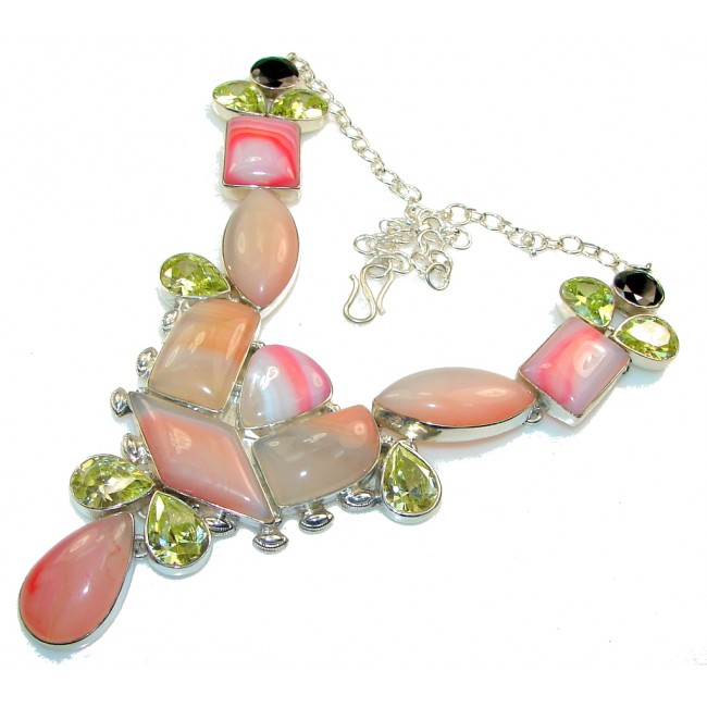 Island Fantasy!! Orange-Pink Botswana Agate Sterling Silver necklace