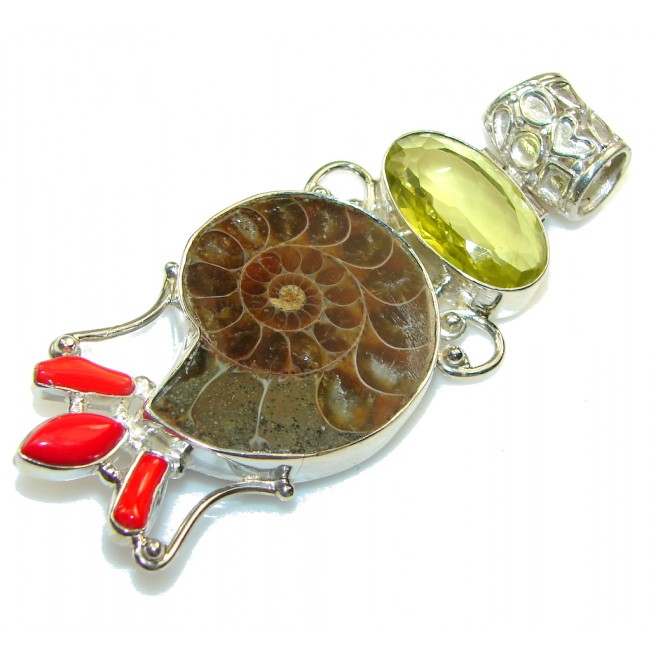 Large! Stylish Ammonite Fossil Sterling Silver Pendant