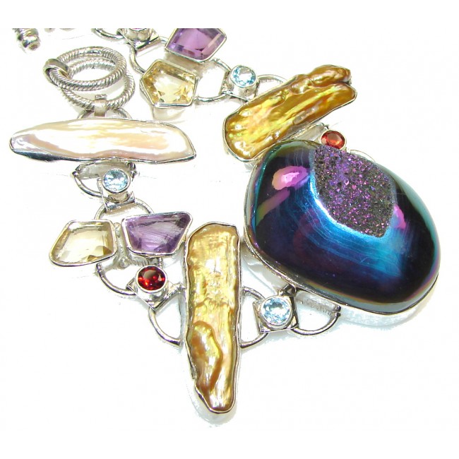 Aura Of Beauty!! Rainbow Druzy Sterling Silver Bracelet