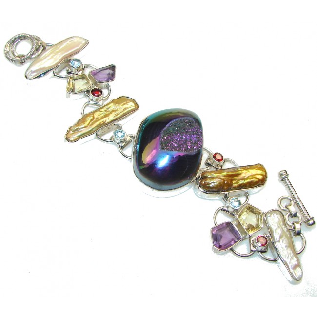 Aura Of Beauty!! Rainbow Druzy Sterling Silver Bracelet