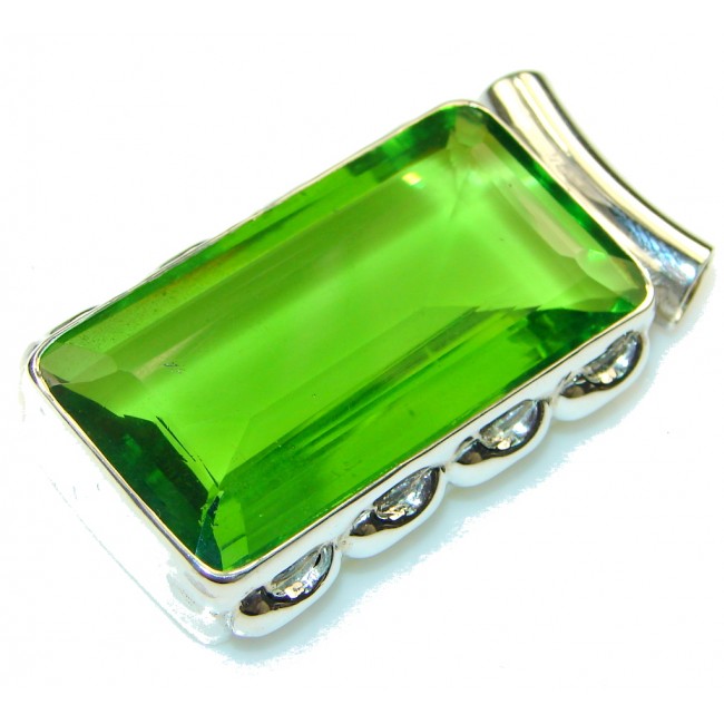 Fresh!! Created Green Peridot Sterling Silver Pendant