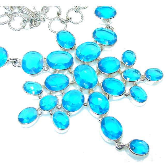 Pacific Glory! Created Blue Topaz Sterling Silver necklace