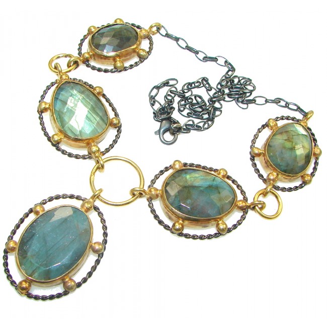 Love Attraction! Blue AAA Labradorite, Rhodium Plated, Gold Plated Sterling Silver necklace