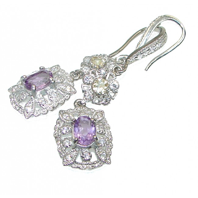 Just Perfect! Purple Amethyst, White Topaz Sterling Silver earrings