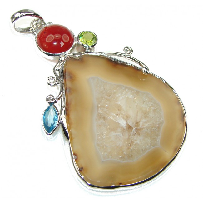 Big! Show Time Brown Agate Sterling Silver Pendant