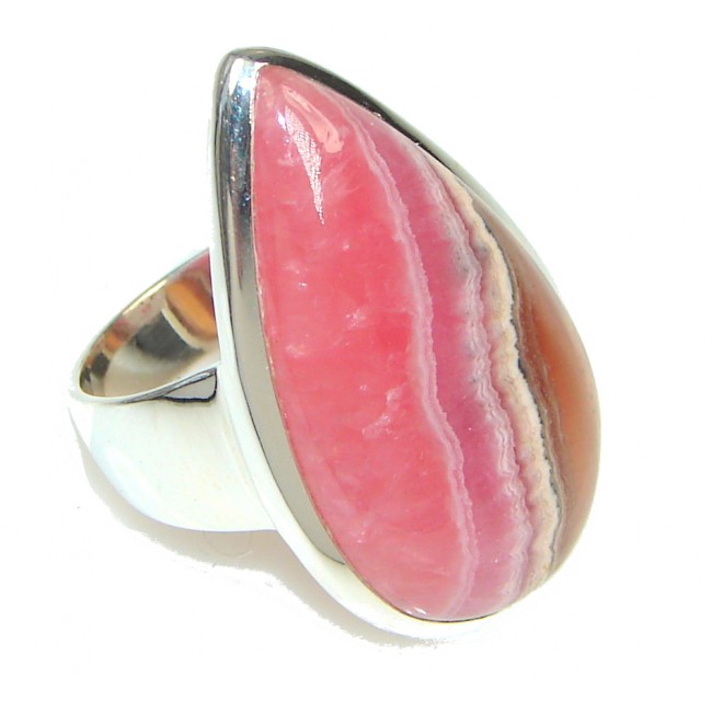 Natural Pink Rhodochrosite Sterling Silver ring s. 9