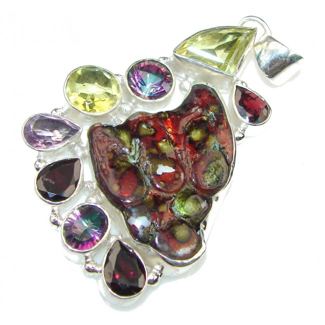 Big! Beauty! Multicolor Mexican Glass Sterling Silver pendant