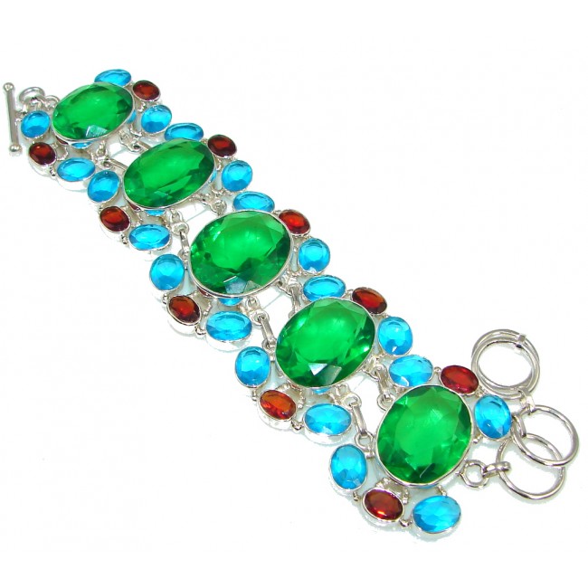 Aura Of Beauty! Created Green Emerald Sterling Silver Bracelet