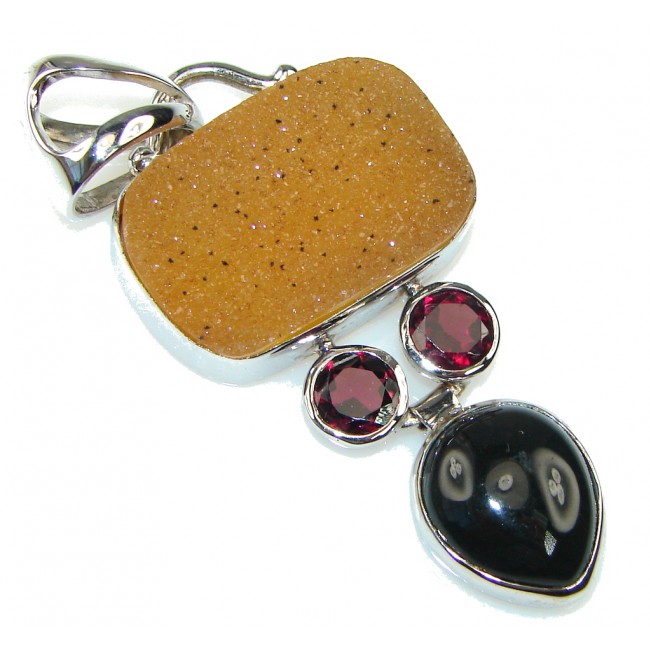 Amazing! Brown Agate Druzy Sterling Silver Pendant