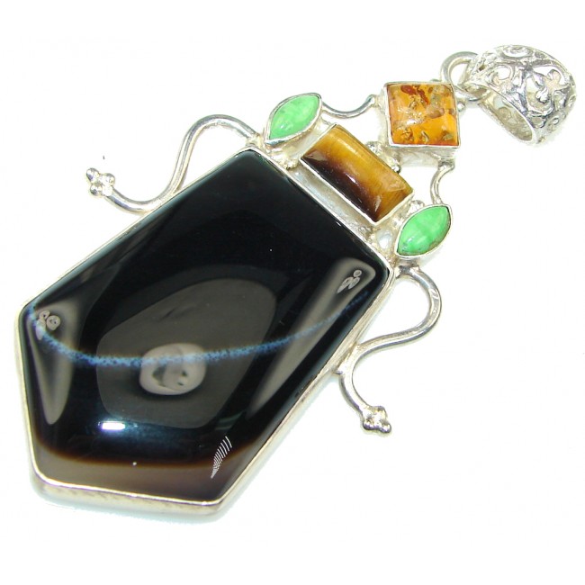 Halo Of Beauty! Brown Botswana Agate Sterling Silver Pendant