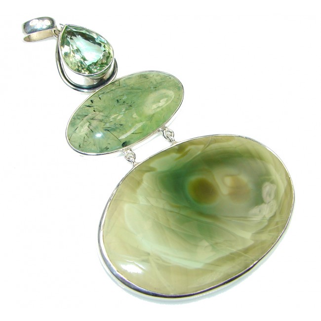 Big! Excellent AAA+ Green Imperial Jasper Sterling Silver Pendant