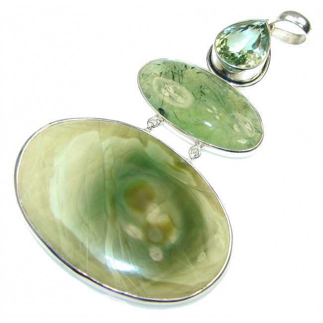 Big! Excellent AAA+ Green Imperial Jasper Sterling Silver Pendant