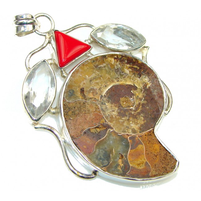 Big! Very Powerful! Shell Ammonite Fossil Sterling Silver Pendant
