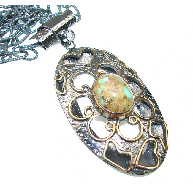 Gallery Piece Corrico Lake Green Turquoise, Rhodium Plated, Gold Plated Sterling Silver Necklace