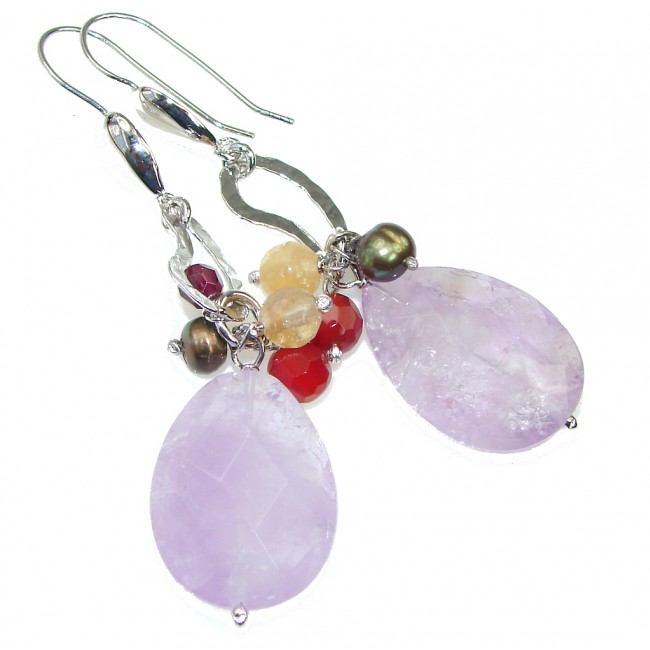 Natural Beauty! Purple Amethyst Sterling Silver earrings / Long