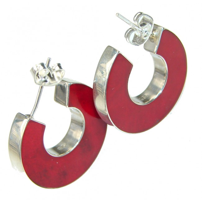 Fashion Design! Red Fossilized Coral Sterling Silver earrings