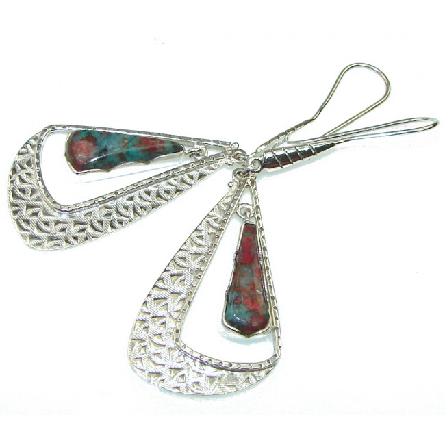 Fashion Design! Red Sonora Jasper Sterling Silver Earrings / Long