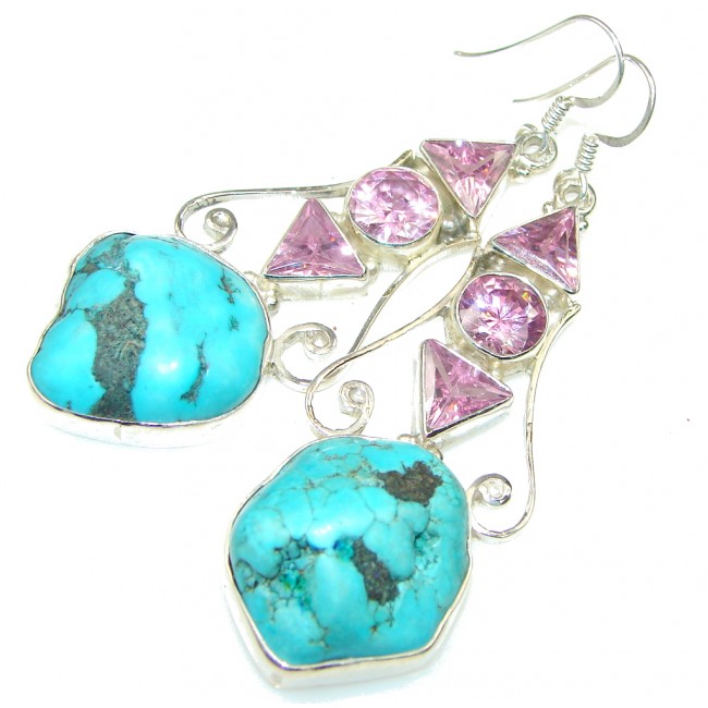Big! Classic Blue Turquoise Sterling Silver earrings