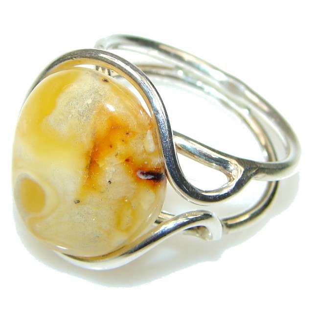 Amazing! Butterscotch Polish Amber Sterling Silver Ring s. 9 - adjustable