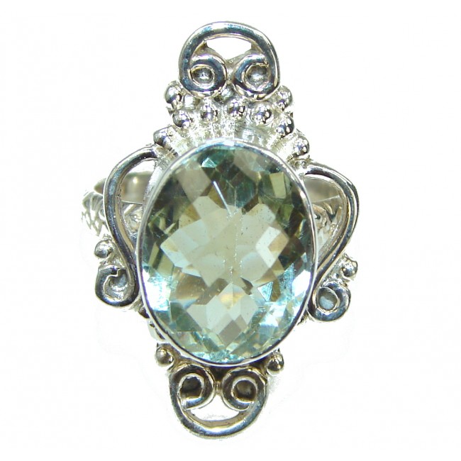 Delicate Green Amethyst Sterling Silver ring s. 8