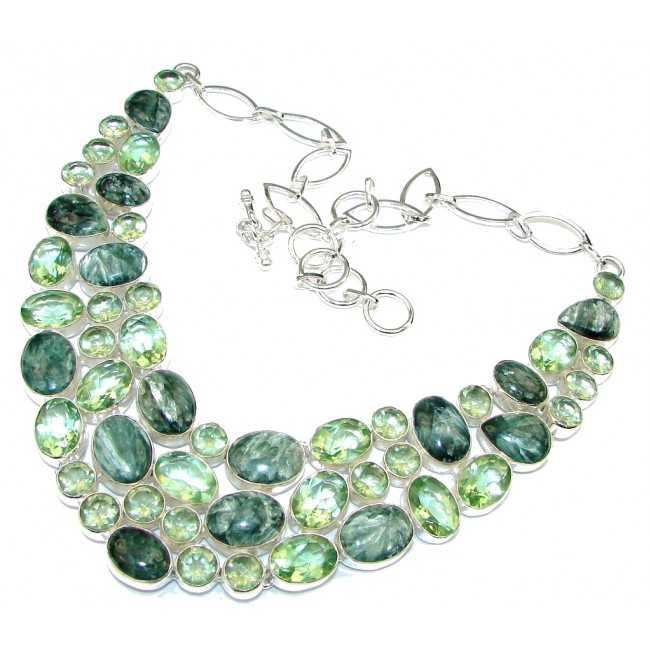 Exclusive Style! Green Seraphinite Sterling Silver necklace