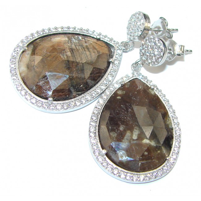 Exclusive! Chocolate Sapphire & White Topaz Sterling Silver earrings