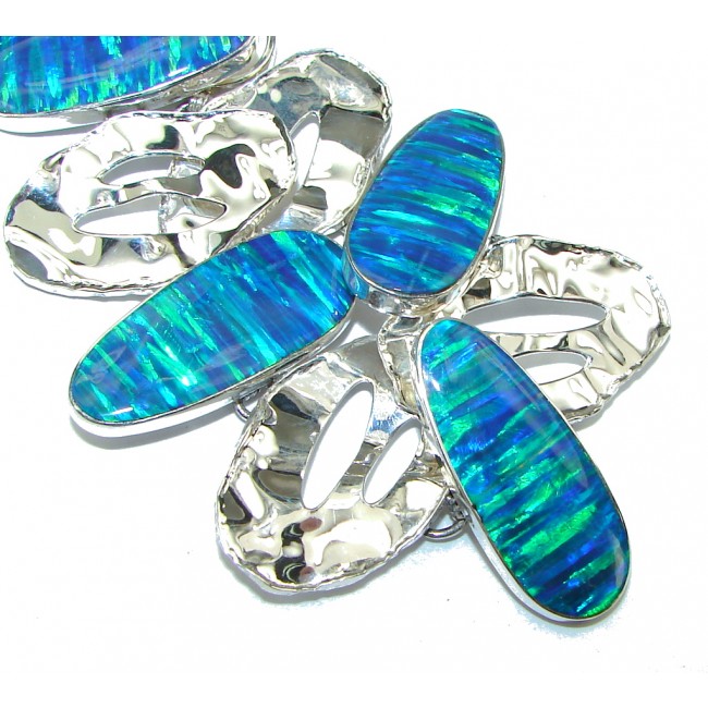 Stunning! Blue Fire Opal Sterling Silver Bracelet