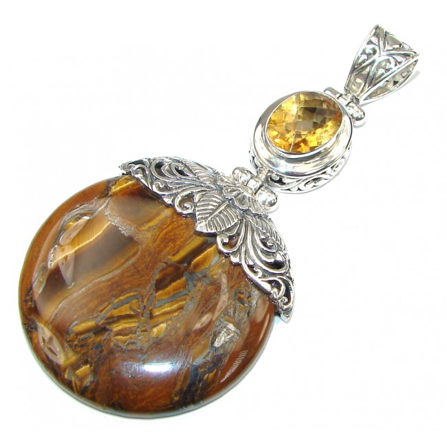 Large! Exclusive Golden Tigers Eye & Citrine Sterling Silver Pendant