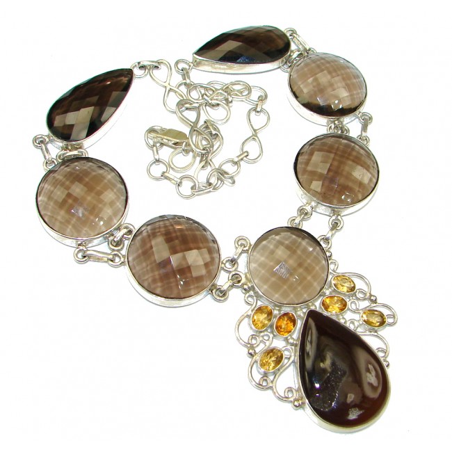 Duality In Brown! Smoky Topaz & Agate Druzy Sterling Silver necklace