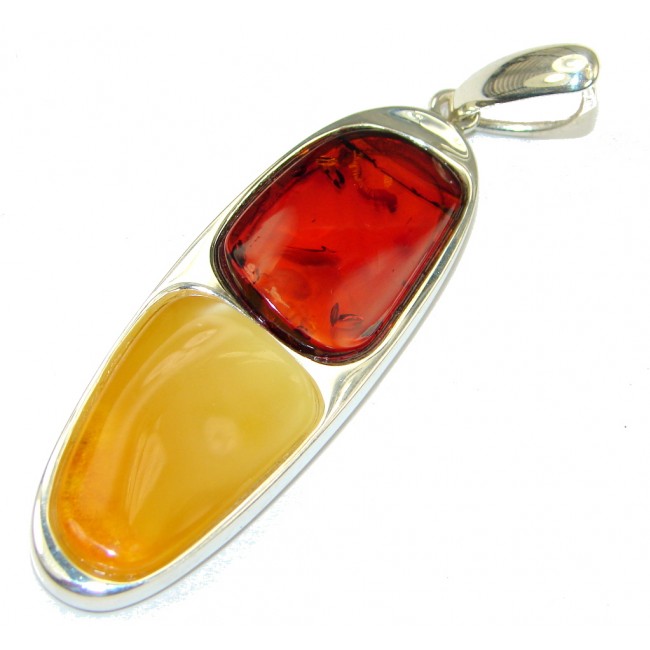 Big! Fancy Quality! AAA Baltic Polish Amber Sterling Silver Pendant