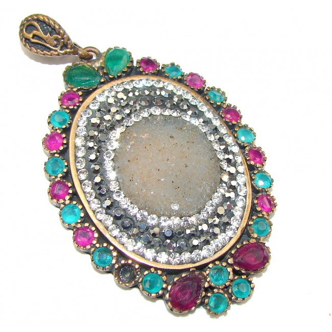 Victorian Style! Gray Druzy Sterling Silver Pendant