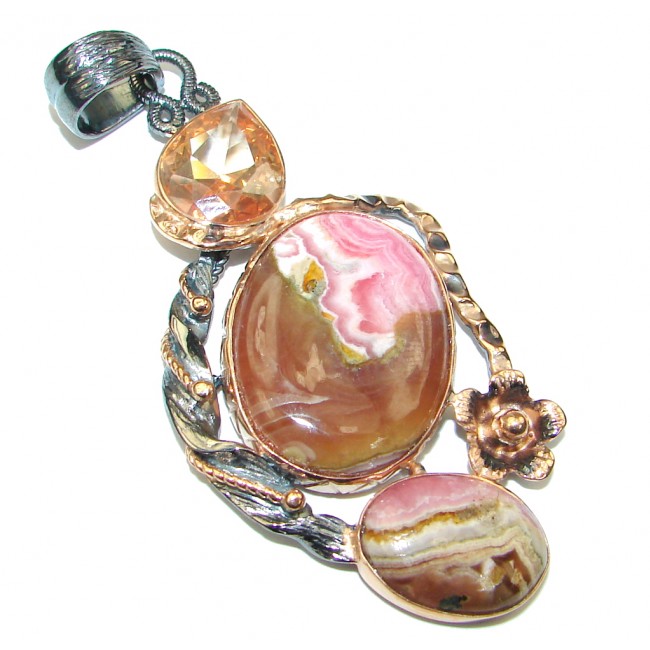 Awesome Rhodochrosite Rose Gold over Sterling Silver Pendant